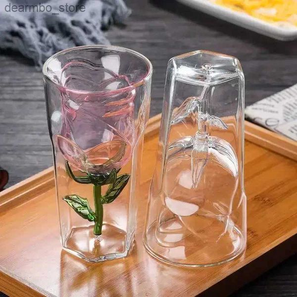 Weingläser 180 ml Kreativität Doppelwand Rose Blume Form Wein Leias Doppelschicht Cocktail Rotwein Lass Cup Bar Party Barware Liebhaber Weihnachten IFTS L49