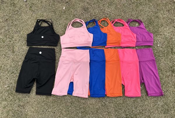 LU-L2238 Yaz Kids Yoga Sütyen ve Yoga Şort Kıyafetleri Kızlar Spor giyim Fitness Kısa Pantolon Giyim Elastik Yoga Seti Çalışan Kızlar