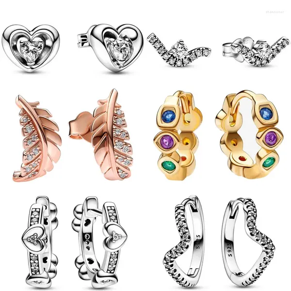 Orecchini per borchie autentiche 925 Sterling Silver Wave Infinity Stones Floating Curve Curve Radiant Heart Earring for Women Gift Fashion