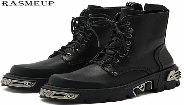 Rasmeup 6cm Punk Platform Platform Women Ankle Boots Women039s Motorcycle Boot Fashion Ladies Scarpe Chunky Decor metal Black 201108917911423