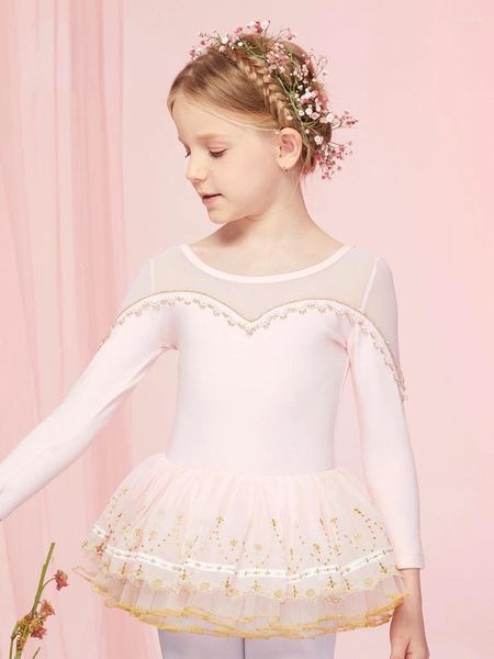 Сценическая одежда Детская танцевальная одежда для девочек осенью с длинными рукавами.