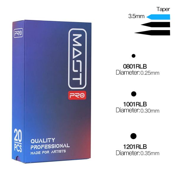 Forniture da 3,5 mm Taper Pro 20pcs 1RLB 3RLB 08/10/12 sterilizzato tatuaggio a cartuccia Ago per permanente rivestimento rotondo permanente 0,35/0,30/0,25 mm