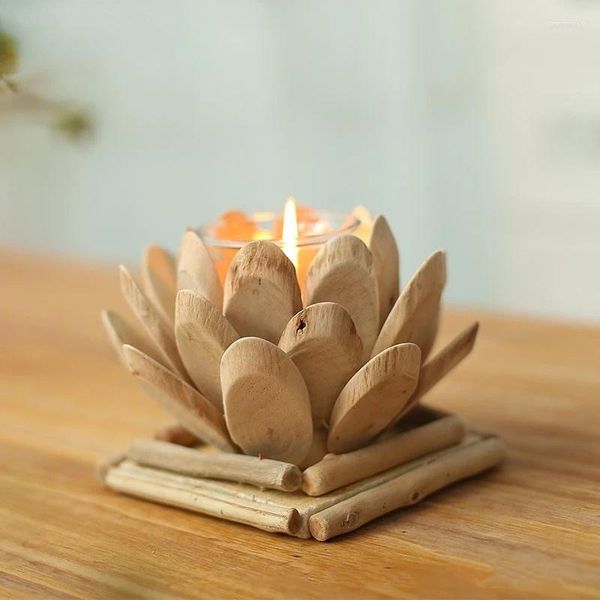 Candele porta a mano Porta di loto in legno Meditazione Flowha Buddha Candlestick Wedding Bar Decoration