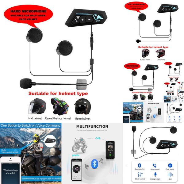 NUOVO 2024 Elettronica auto Bluetooth 5.0 Casco motociclistico cuffia auricolare motociclista wireless motociclistico auricolare stereo altoparlanti mp3 impermeabile con microfono