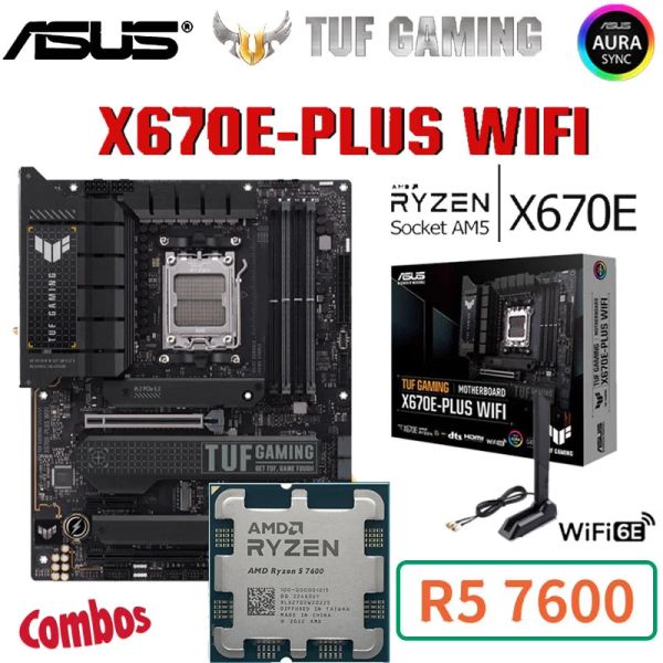 Motherboards AMD CPU Kit Combo Ryzen 5 7600 Processador Asus TUF Gaming X670eplus Wi -Fi Motherboard Desktop X670 ATX DDR5 128GB COMBO NOVO