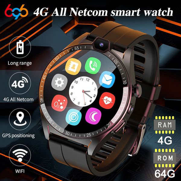 Новый 4G видео -звонок Men Ram 4GB ROM 64GB Smart Watch Dual Camera GPS Wi -Fi Sports Bracelet ID NFC SIM -карта 2023 Smart Wwatch