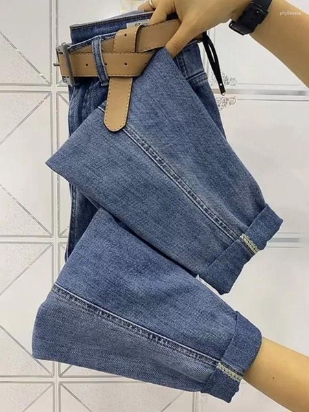 Jeans femminile da donna donna alta a vita alta mom2024 donna blu per il pantalone harem di denim 4xl