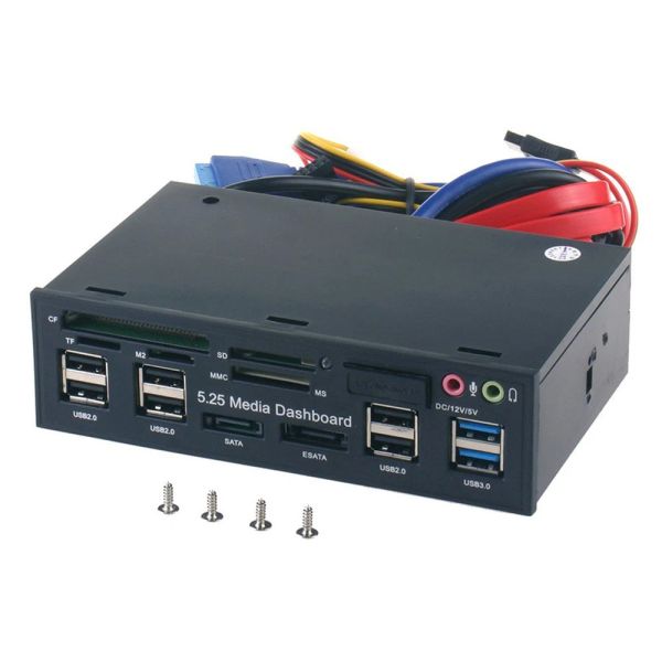 Hubs 1set 5.25 '' PC painel frontal Painel Media USB 3.0 Hub Audio Esata Sata Card Reader