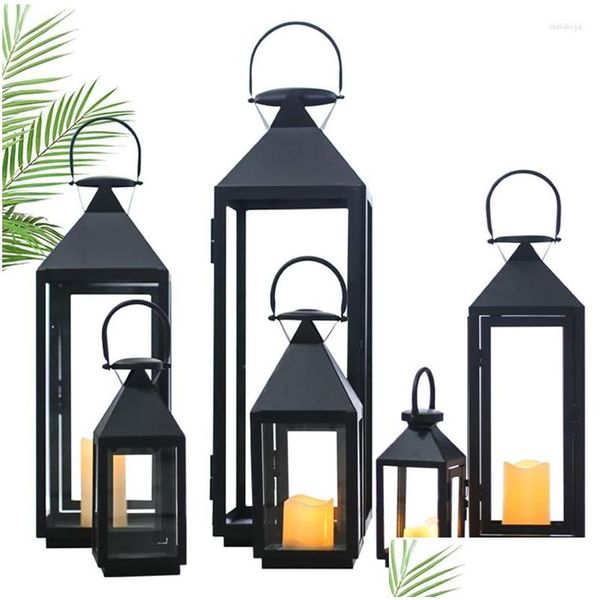 Candele Candele Nordic Black Pillar Vintage Candele Tabella Iron Metal Crystal Tealight Accorde Vasi Vasi di salone Cristalli di salone per prese con le presepi Dro Dhqbt