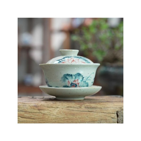 Gaiwan dipinto a mano per tè, turena in ceramica di prugne con coperchio, tè, set da tè di pino kung fucini, tazza cinese, ciotole da tè, bambù 150ml