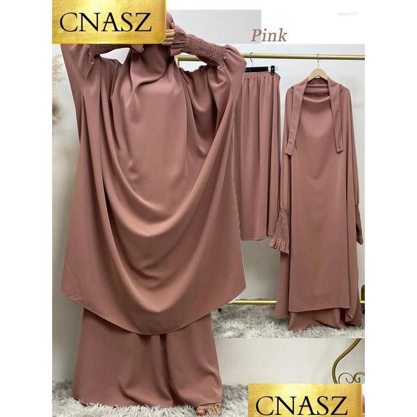 Ethnische Kleidung muslimische Frau Gebet Outfit Islam Khimar Hijab Dubai Abaya 2 Stück Set Arabisch schwarzes Türkei Store Ramadan Hüte Drop Deli Otcul