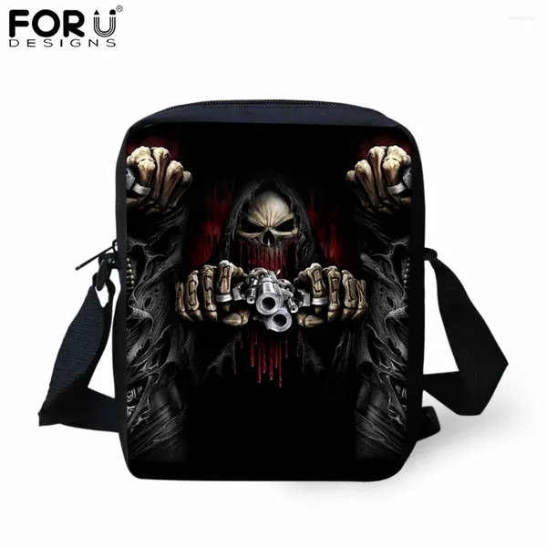 Omuz çantaları forudesigns 3D serin punk kafatası tarzı baskı crossbody çanta lise öğrenci kızlar erkekler cep telefonu öğle yemeği bolso