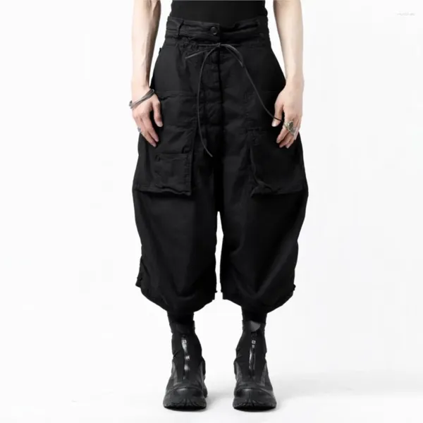 Calças masculinas punk escuro baixa virtocolção solta Techwear Black Pocket Multi-Pocket Samurai Summer Men and Women