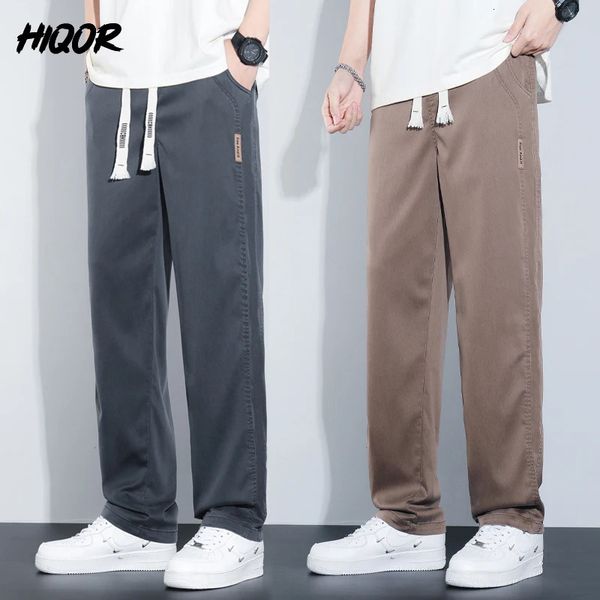 HiQor Summer Elastic Casual Men calça em 5 cores calças de seda gelo homem calças finas ropa hombre coreana jovem pantalones 240329