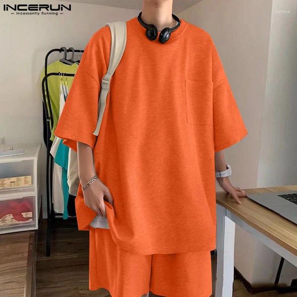 Herren-Trailsuiten koreanische Stilsets mittelschärmend T-Shirts Shorts Casual Locker O-Neck Textur Zwei-teiliger S-5xl Incerun 2024