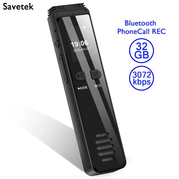 Игроки Savetek Voice активированный цифровой аудиорекордер 32 ГБ 64 ГБ USB -Pen Bluetooth Телефонный звонок Записывает ключ Fast REC 3072KBPS MP3 Play