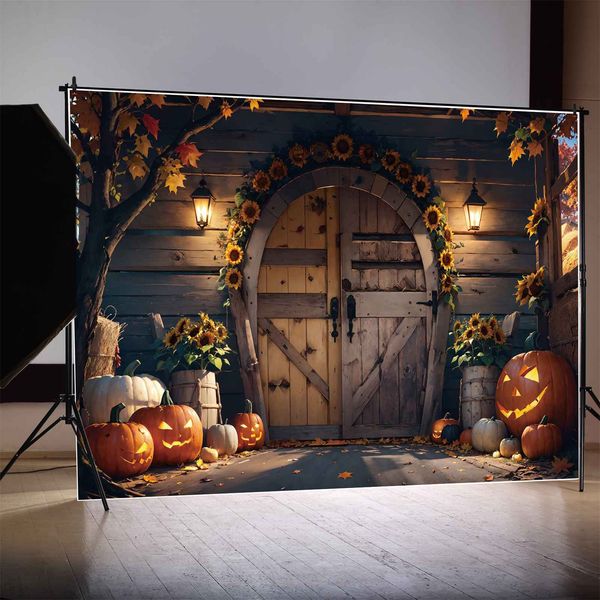 Moon.qg Fotography Donting Halloween Porta in legno Sunflower Garland Photo Booth Sfondo Custom Child Party Photoshoot