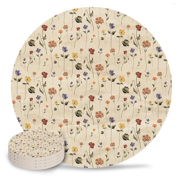 Tapetes de mesa retro floral floral conjunto cerâmica cozinha redonda placemat decoração de luxo de luxo café xícara de copos de copos