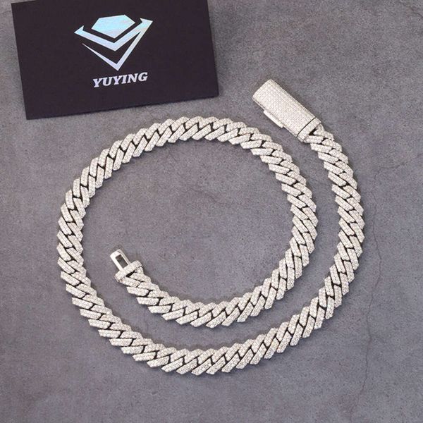 12 mm de largura 2rows gelo fora VVS Mossanita Chain cubana S925 Solid Sill Silver Gold Bathan Link Chain Hip Hop Colar