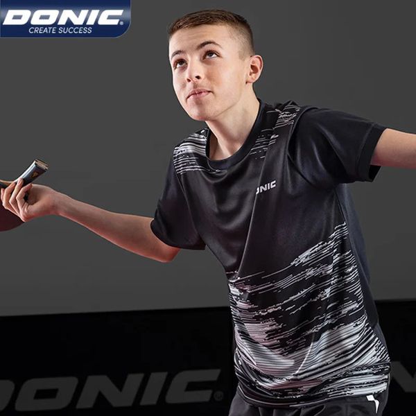 Donic nefes alabilen masa tenis forması hızlı kuru ping pong t-shirt yuvarlak boyunlu yaka sporları kısa kollu 240403