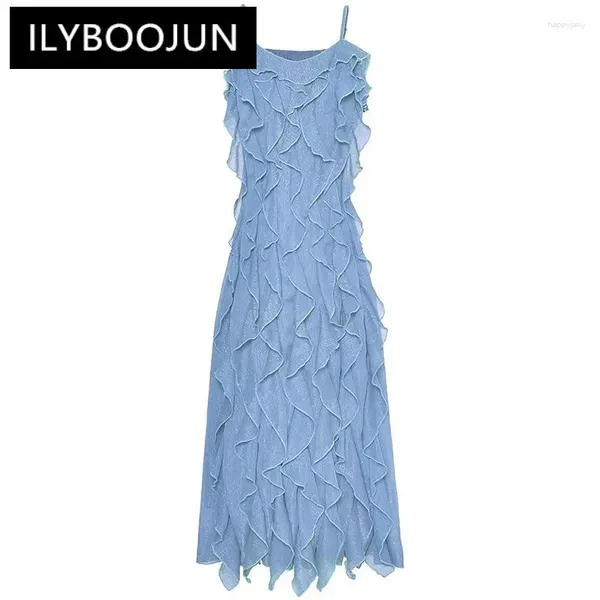Vestidos casuais ilyboojun designer de moda feminino spaghetti strap strap elegante bate de ponta alta