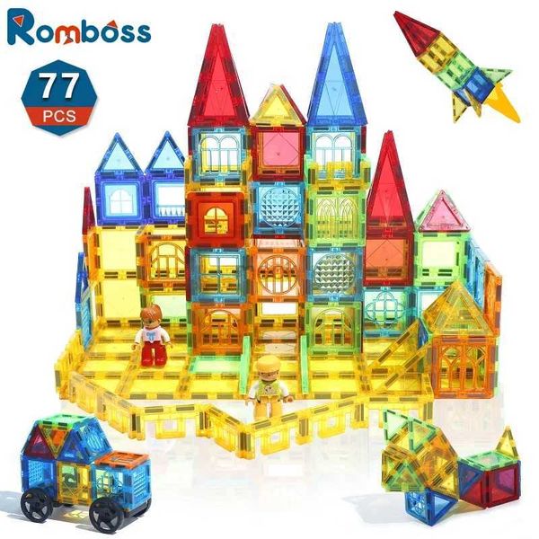 Decompressione giocattolo Romboss 77pcs Montessori Educational Toys Building Magnetic Building Building Bambini Set di costruzioni fai -da -te Set di piastrelle magnetiche per bambini regali 240413