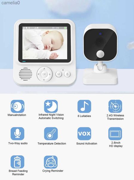 Baby monitora o bebê sentado com câmera de vigilância Monitor de bebê Timer de alimentação mais recente monitor de temperatura de voz Música Lullabyc240412