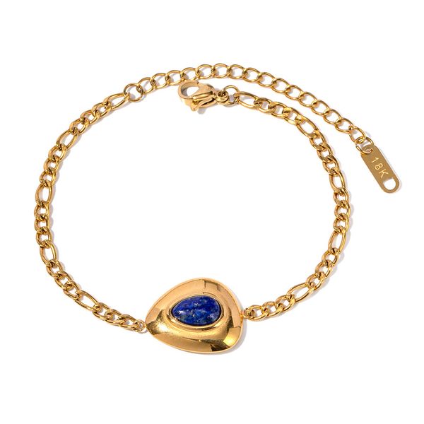 Braccialetto minimalista da donna in acciaio inossidabile placcato oro con ciondolo in lapislazzuli intarsiato a triangolo all'ingrosso_voghion.com