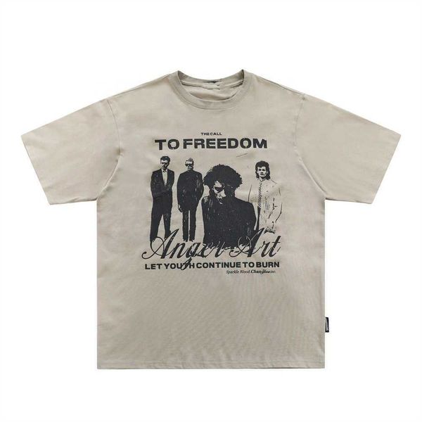 Creme Farbe Vintage Wäsche Schmutzige Malerei Boxy Fit T -Shirts Rapper Drucken Hip Hop -Distress Kurzärmeles Hemd für Männer
