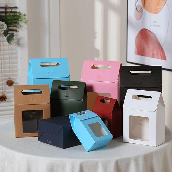 Enrole de presente Planeira de cor de cor sólida simples Caixa de papel portátil Kraft Pequeno Decoração de embalagens de alimentos para biscoitos frescos