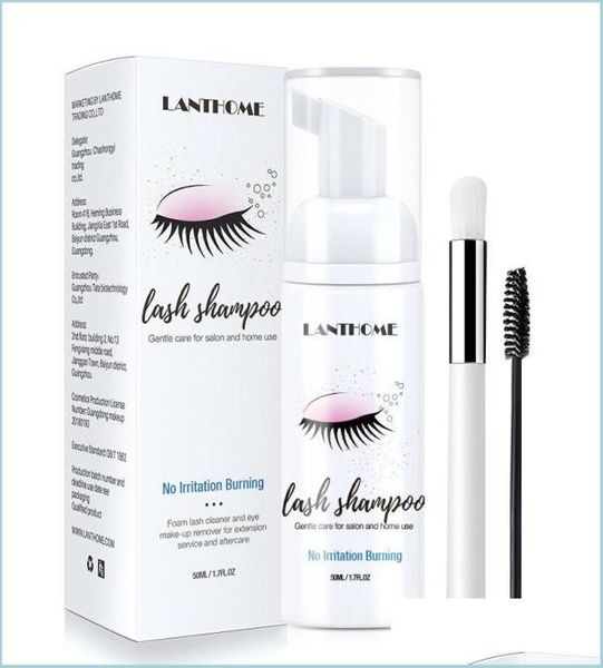 Make -up -Entferner 50 ml professionelle Eyelash Eye Wimpern Cleaner Pumpe Design Individueller Verlängerung Shampoo Remover mit Pinsel Drop de dhqym1902120