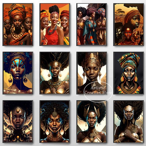 Africana Woman Art Poster Canvas Pintura Impressão