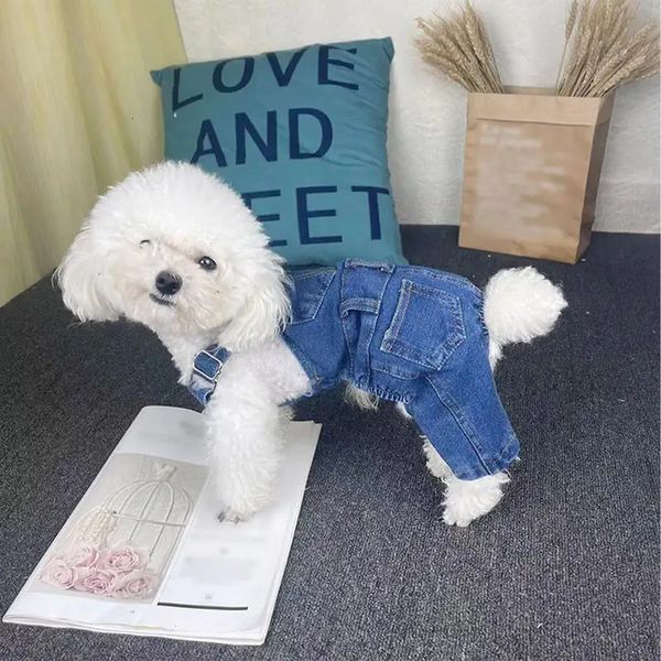 Jeans cagnolino per cane da cane abito di rivestimento in denim blu per cuccioli carini cuccioli di abbigliamento da cucciolo abbigliamento per animali domestici 240412