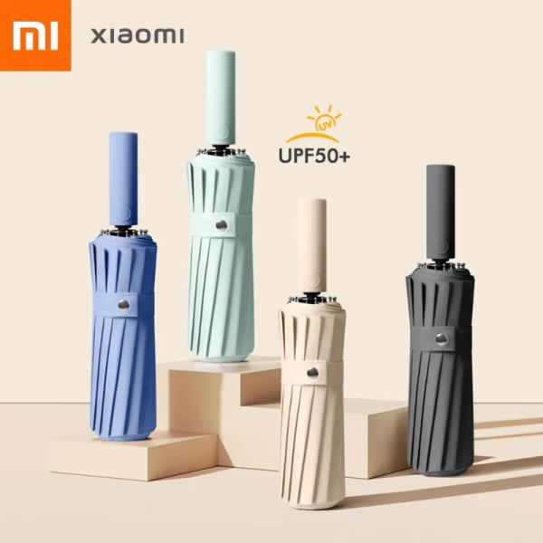 Atualizações de guarda -chuva Xiaomi Atualize 16 costelas resistentes à prova de vento Totalmente Automática UV Parasol Sun Rain Dual Uso Umbrellas Grandes