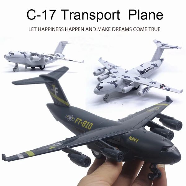 Modelo de aeronave de metal 22cm Modelo C-17 Alloy Diecast Transport Transport Airplane Toy Model com exibição Brinquedos de avião para trás para meninos 240328