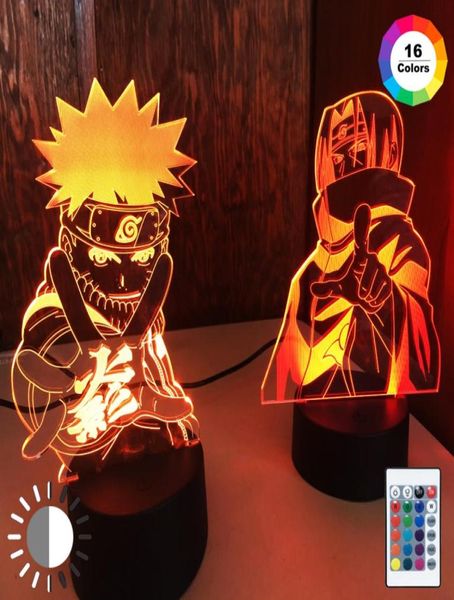 Красочное ночное аниме Uzumaki Kids Led Led Night Light M 7 Kakashi Hatake Delp Mald Decor Sasuke Uchiha 3D Lamp 2010282451588