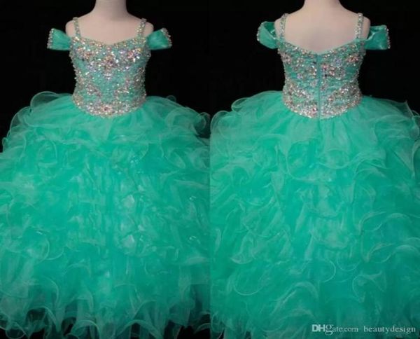 Crystals Mint Green Flower Girls Dresss Little Girl039s Pageant Toddler Kids for Girl Infant Glitz Communione Prom Ball Go9213917