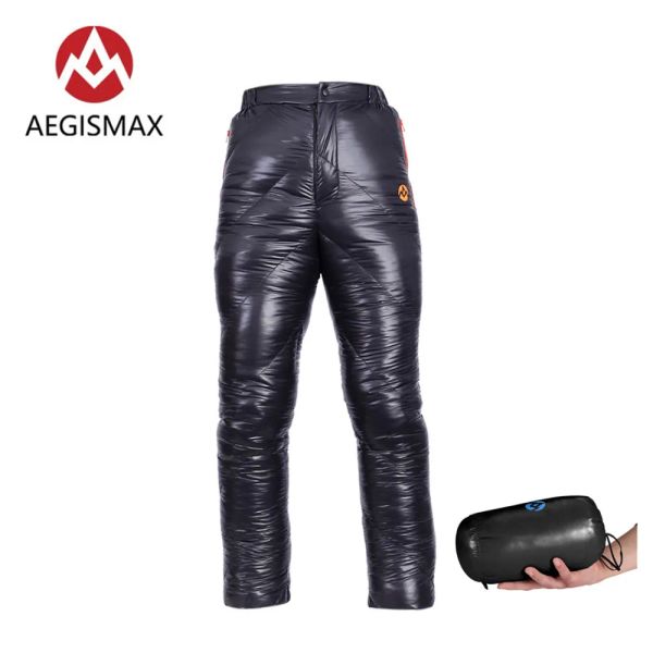 Calça aegismax unissex 95% de ganso branco para baixo calças ao ar livre calças de acampamento de acampamento a água quente