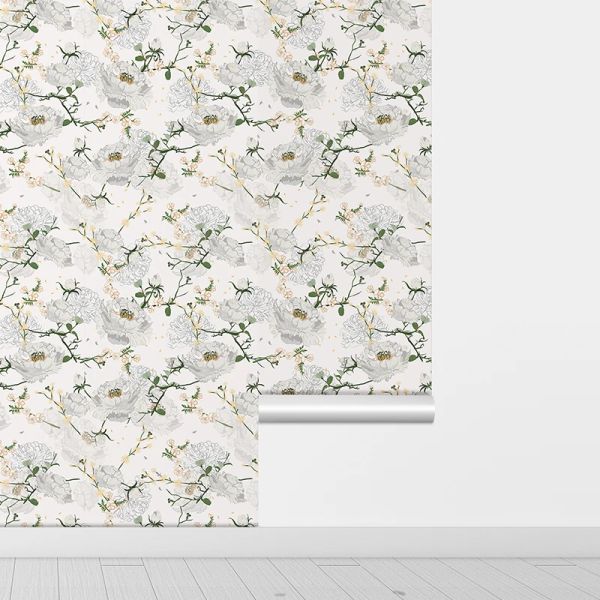 White Pear Flower PVC Wallpaper Decor Home Casca e Stick Retro Sala Parede Adesivos de parede Auto-adesivo Móveis à prova d'água papel de parede