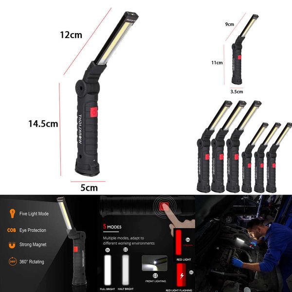 Nova lanterna portátil de lanterna led lanterna USB Trabalho recarregável Light dobring ímã Lanterna pendurada Lâmpada de reparo de carro Camping Tocha