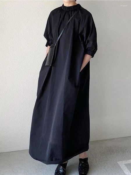 Abiti casual abiti lunghi da donna estate in edizione coreana coreana sciolta stand up collo 5/4 maniche eleganti
