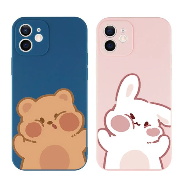 Case del telefono accoppiate per la coppia di coniglietti per iPhone 15 14 13 12 11 Pro xs max mini se2 7 8 15 plus xr Soft Lovers Cover Coques Coques