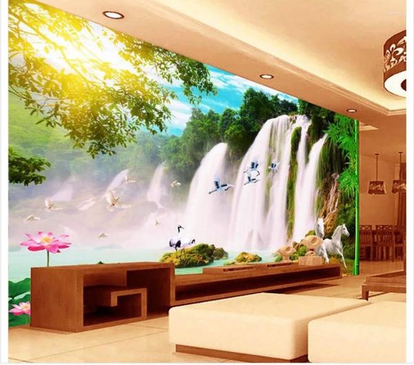 Papéis de parede 3D Murais Wallpaper para sala de estar TV Cachoeiras de parede e rios pintando decoração em casa