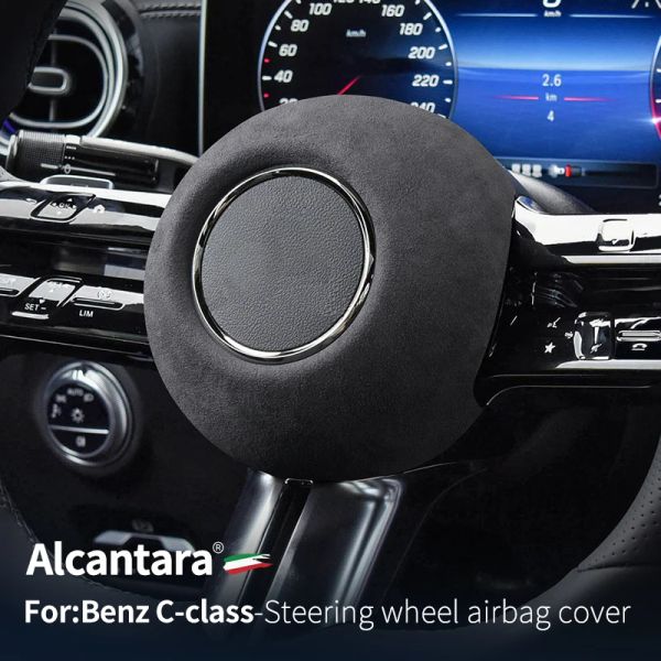 Capa de buzina do volante do volante de carro Alcantara Suede para Mercedes Benz Novo Classe C W206 S206 X206 C260L C200L Acessórios de adesivos de carro