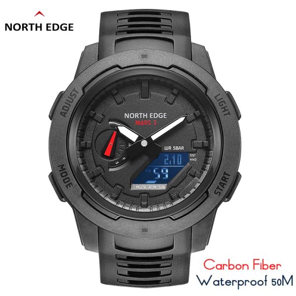 Orologi North Edge Mars 3 Custodia da uomo in fibra di carbonio militare da uomo per uomo waterroproof 50m sport orologi world time smart orologio