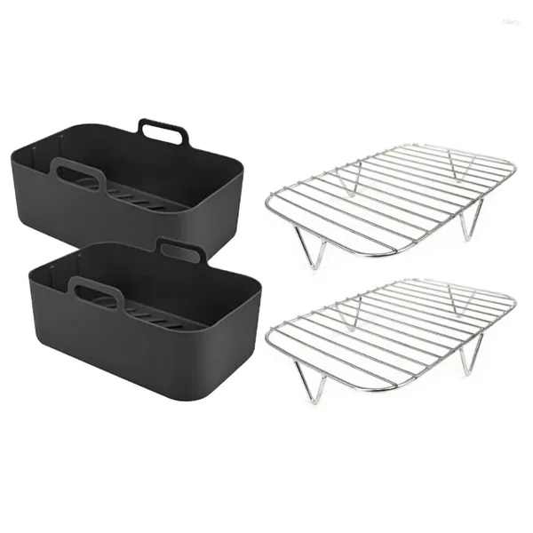 Ferramentas 67Je Air Fryer Basket com grade de aço inoxidável Rack de linha de silicone não-bastão Conjunto