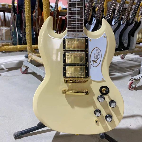 Kabel SG G400 E -Gitarrencreme gelbe Farbe Goldene Hardware Drei Pickups Mahagoni Gitarre Körper kostenlos Versand