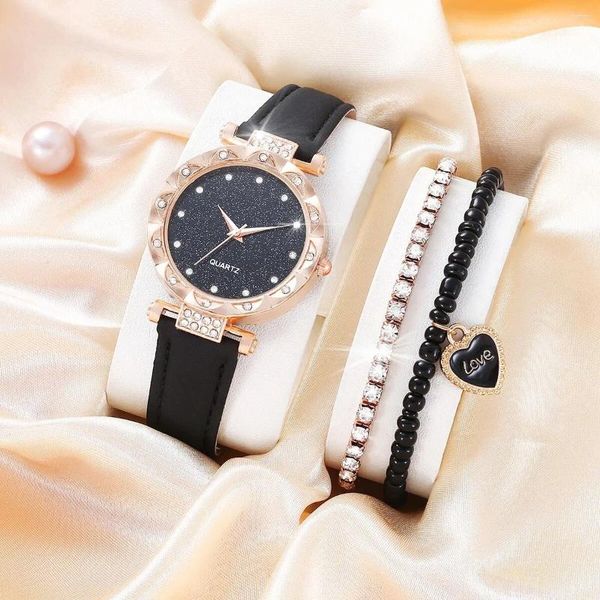 Нарученные часы 1pcs Женская мода простая звезда Strastone кожа Quartz Watch 2pcs abacus bead set на день рождения рождественский подарок