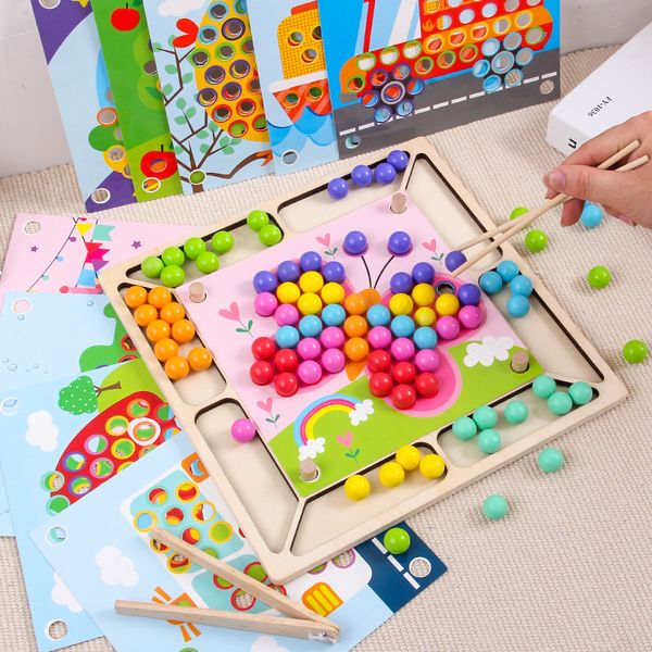 Оптовая игрушка Montessori Образовательная игрушка красочные деревянные бусины игра с тонкой мотор