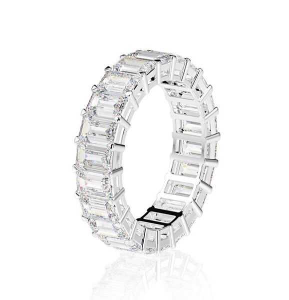 Eternity Emerald Cut Lab Diamond Ring 925 Sterling Silver Engagement Fedi di nozze per donne Gioielli Gift2537005